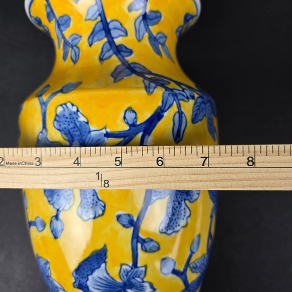 Vintage Yellow Blue Floral Porcelain Vase 13.5" Chinoiserie China - Picture 6 of 8